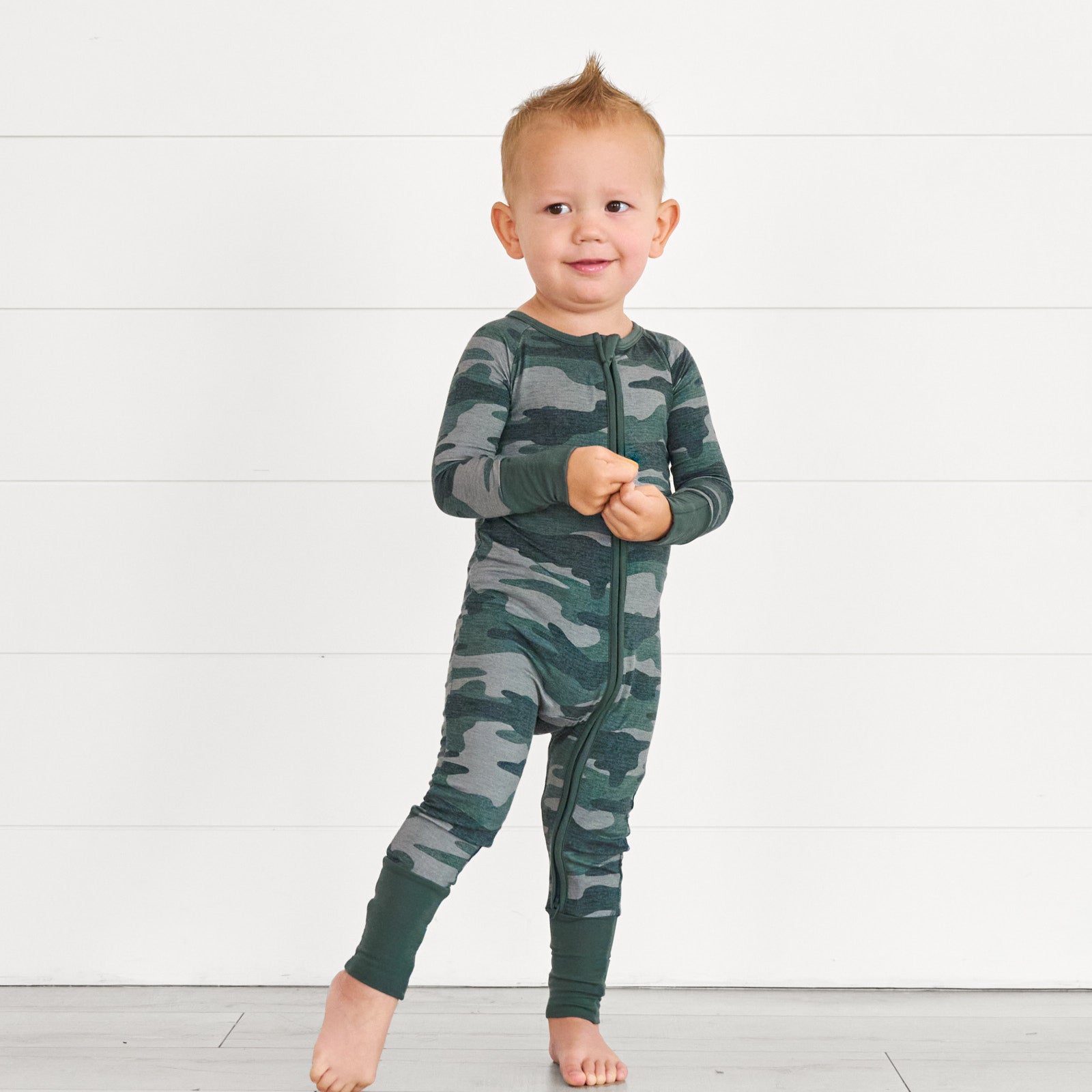 Boy wearing the Vintage Camo Zippy