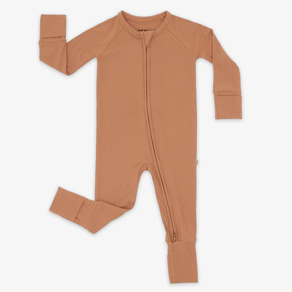 Flat lay image of the Caramel Ribbed Zippy