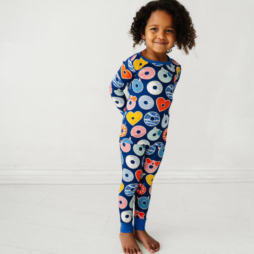 Alternate image of a child wearing Blue Donut Dreams two piece pajama set