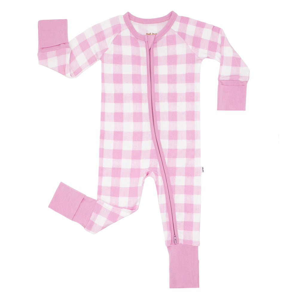 Click to see full screen - Flat lay image of a Pink Gingham zippy
