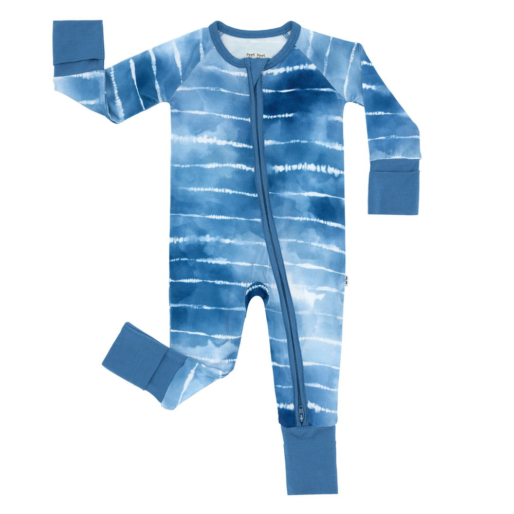 Flat lay image of a Blue Tie Dye Dreams zippy