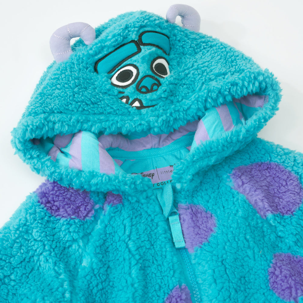 Flat lay image displaying the hood detail on the Disney Monsters, Inc. Sulley Sherpa Zip Hoodie