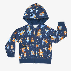 Flat lay image of the Bluey Dance Mode Zip Hoodie