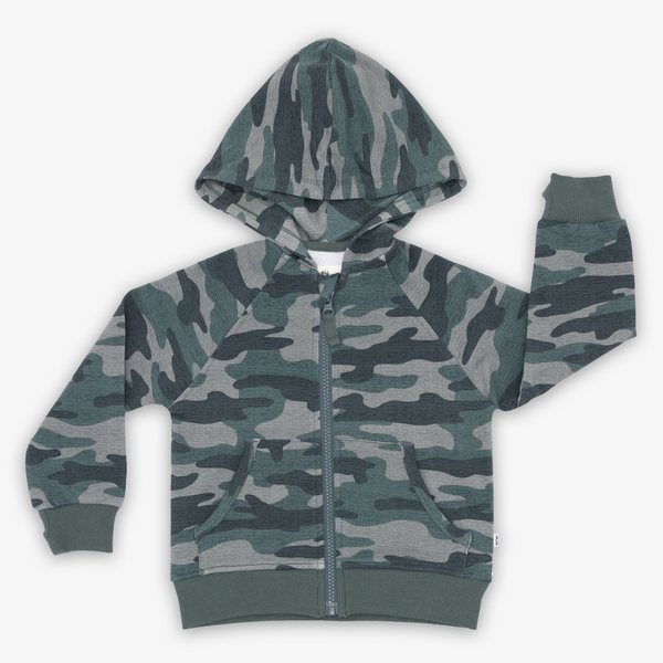 Flat lay image of the Vintage Camo Zip Hoodie