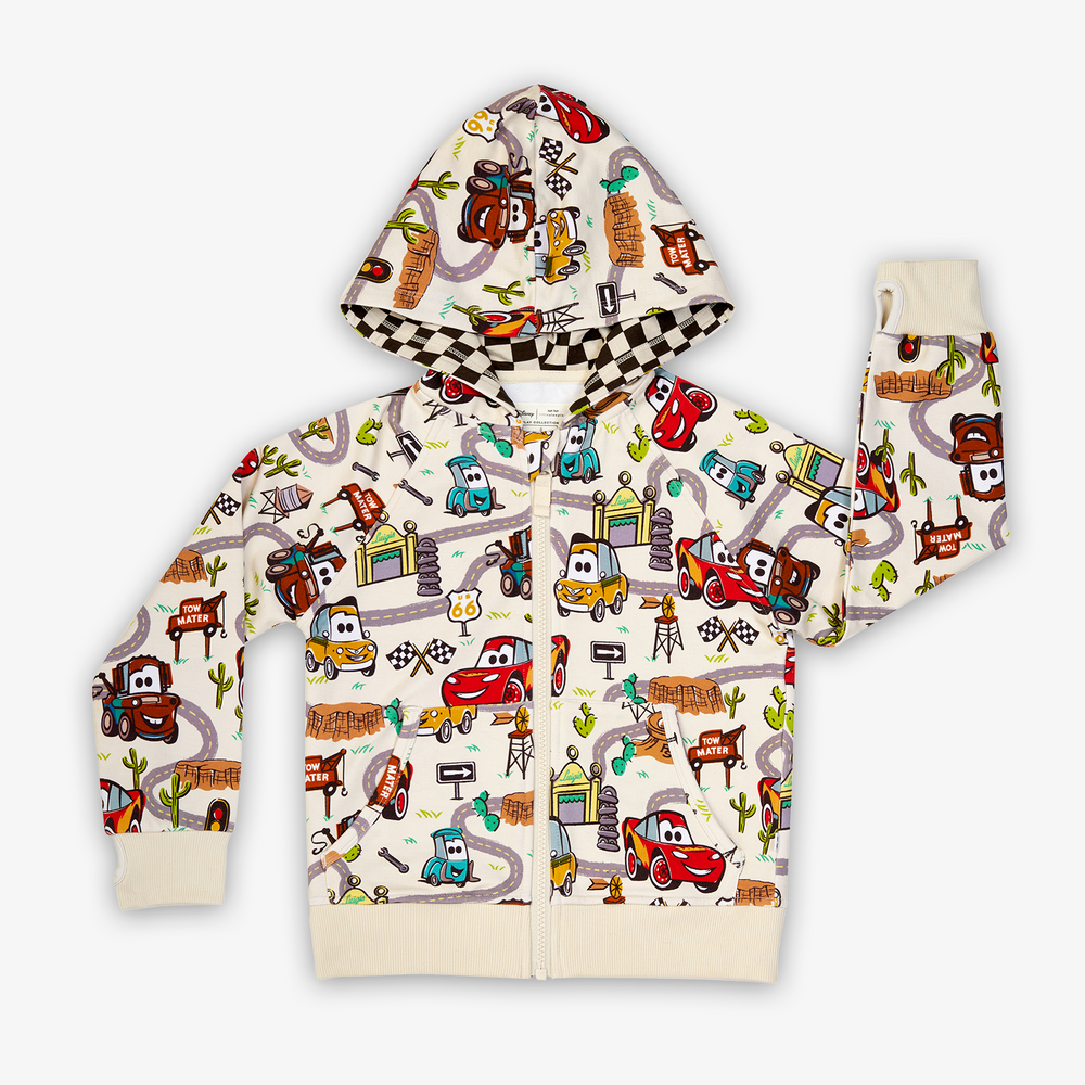 Flat lay image of the Disney Pixar Radiator Springs Zip Hoodie