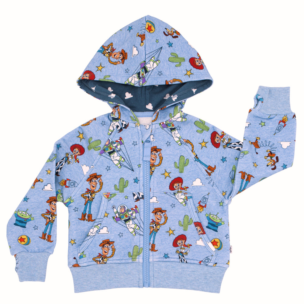Click to see full screen - Flat lay image of a Disney Pixar Toy Story Pals zip hoodie