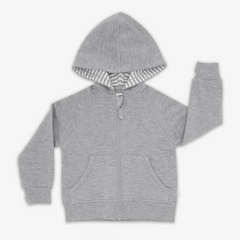 Flat lay image of the Heather Gray Zip Hoodie