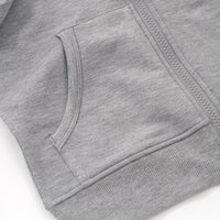 Close of image of the pocket on the Heather Gray Zip Hoodie