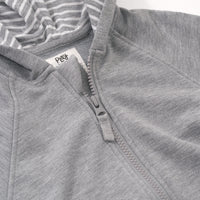 Close up image hoodie detail on the HeatherGray Zip Hoodie