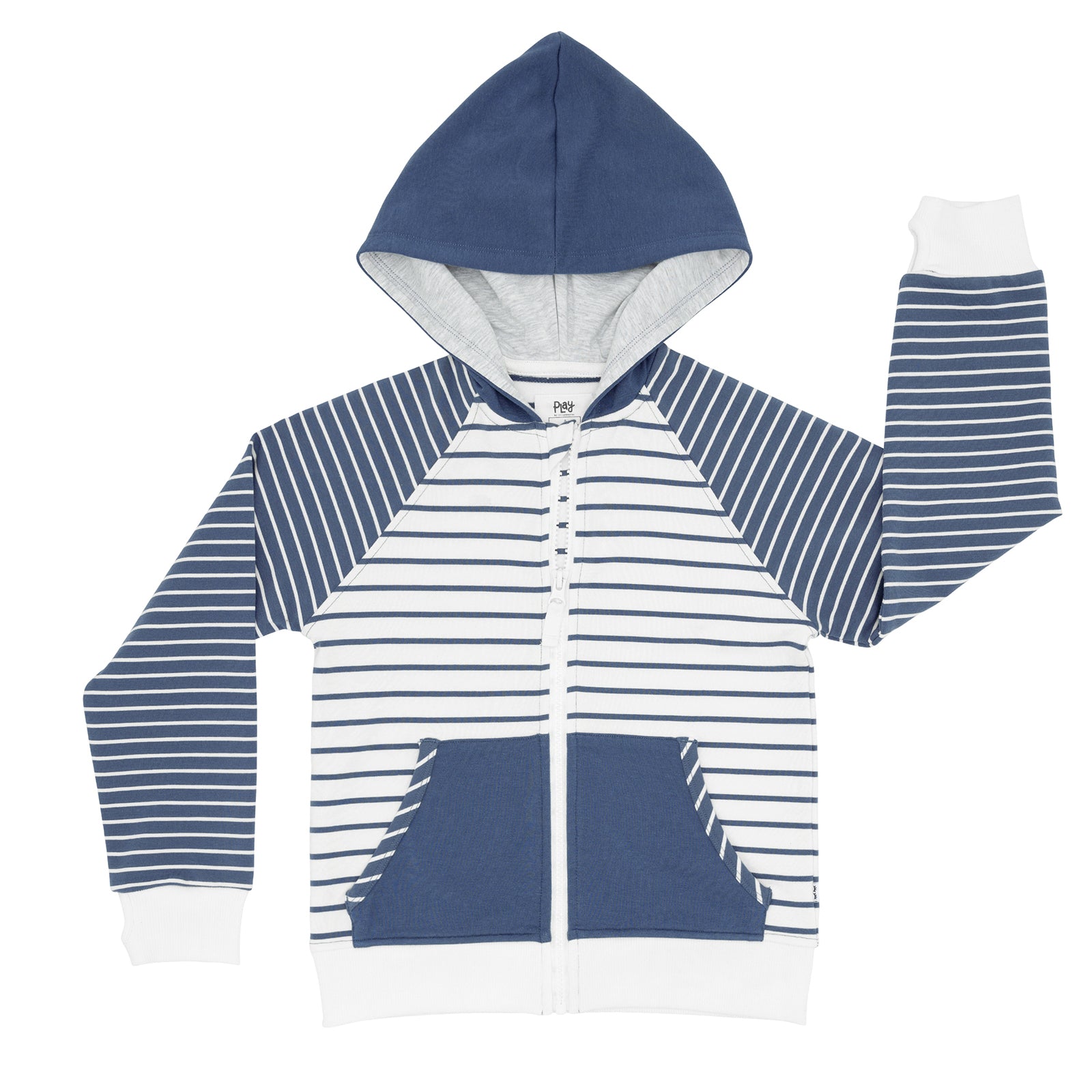 Flat lay image of a Vintage navy and ivory stripes zip hoodie