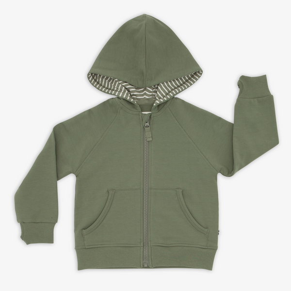 Flat lay image of the Moss Zip Hoodie