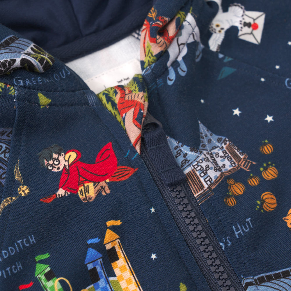 Close up detail shot of an Evening at Hogwarts Zip Hoodie