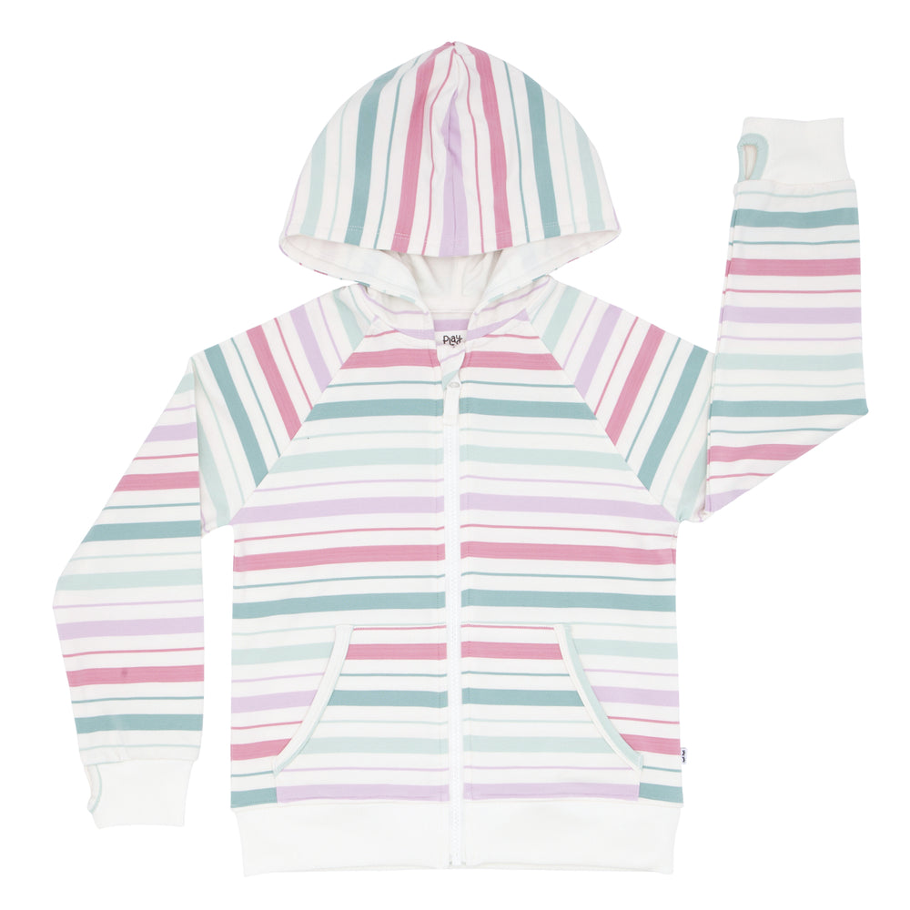 Flat lay image of a Winter Stripes zip hoodie