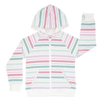 Flat lay image of a Winter Stripes zip hoodie