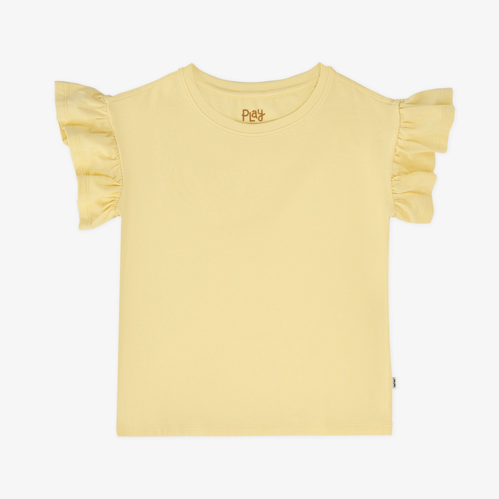 Flat lay of the Lemon Twist Ruffle Tee