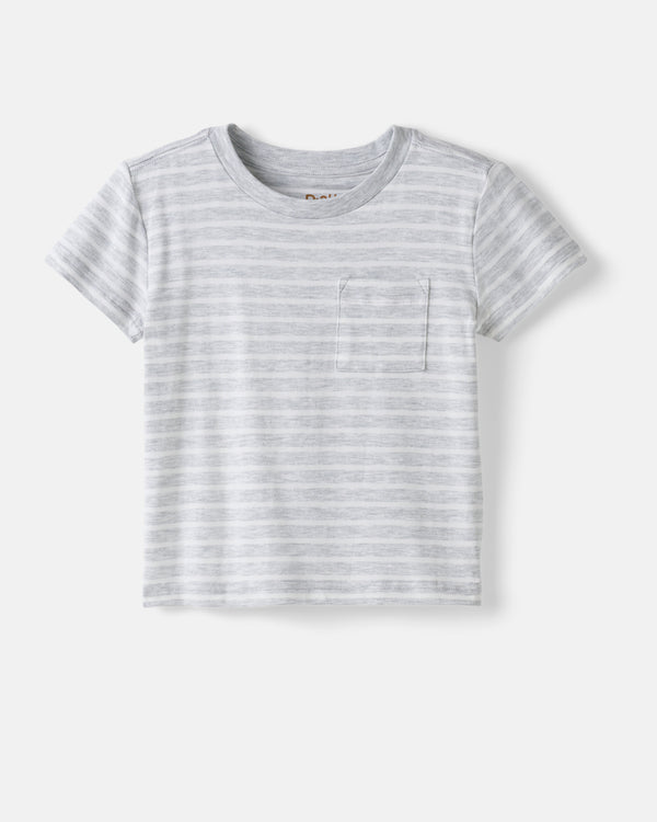Flat lay of the Light Heather Gray Stripes Relaxed Pocket Tee