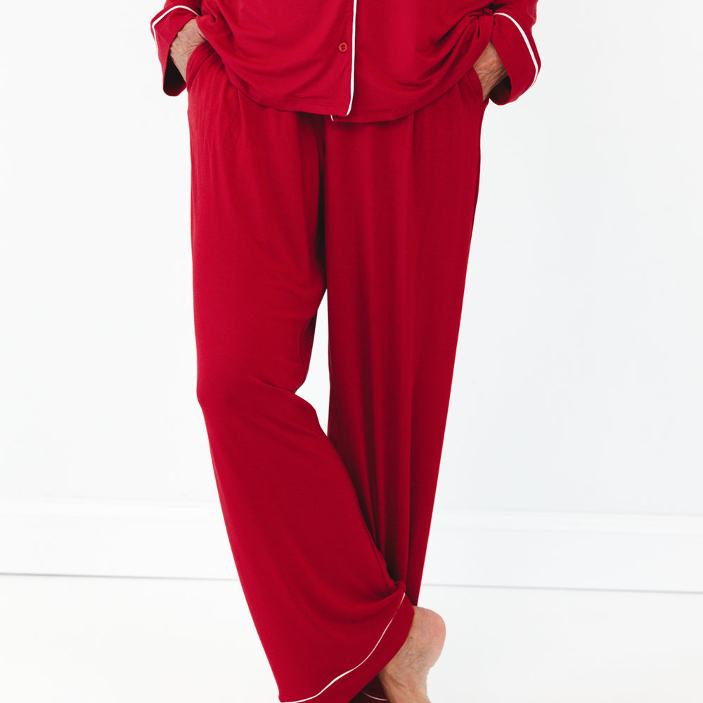 Close up image of the pants included in the Holiday Red Women's Long Sleeve Pajama Set