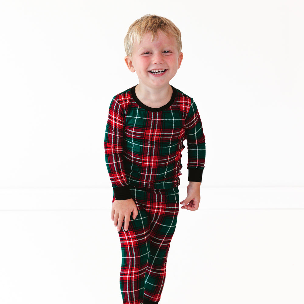 Alternate image of a child wearing a Fireside Plaid Two-Piece Pajama Set