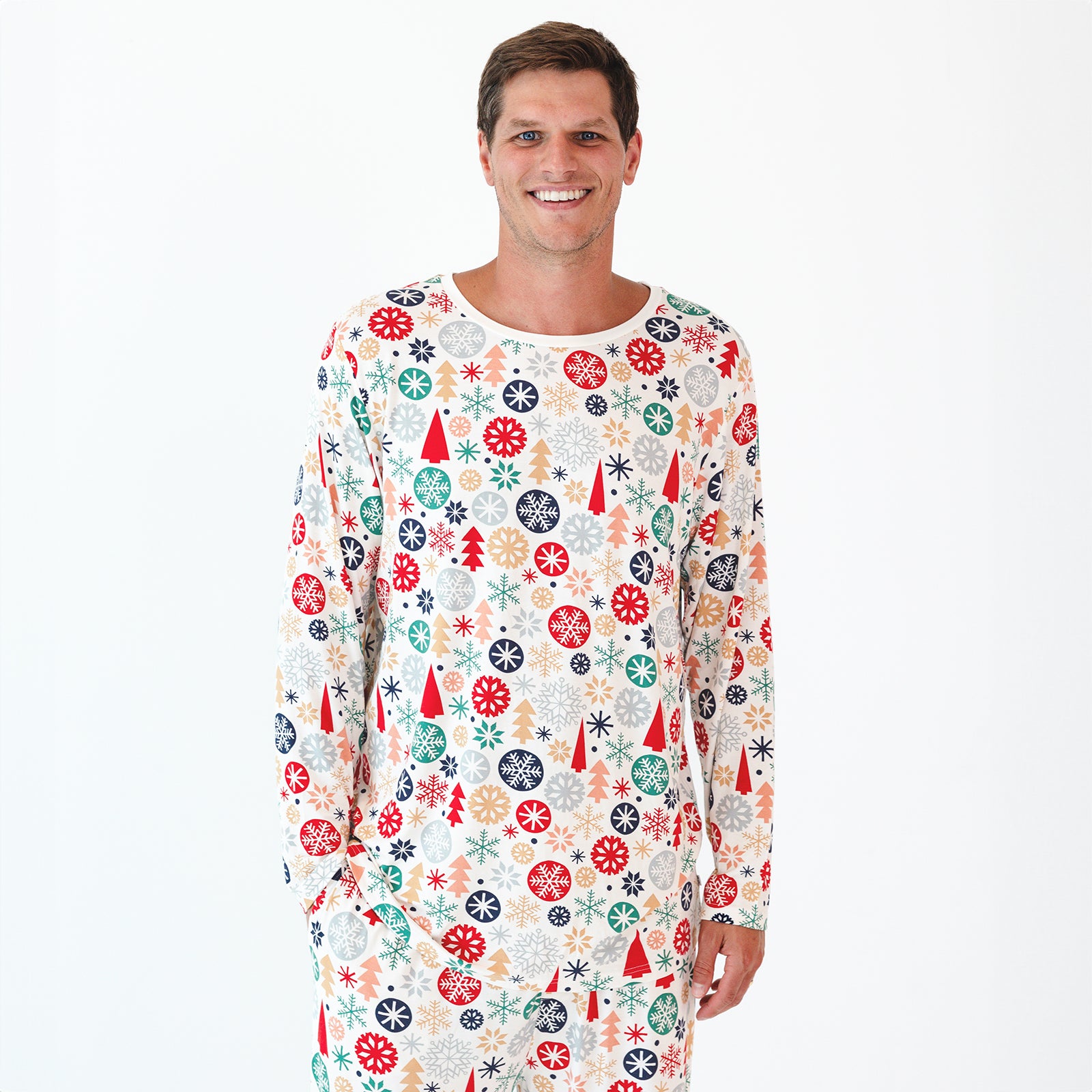 Close up image of male model wearing the Modern & Merry Men's Pajama Top