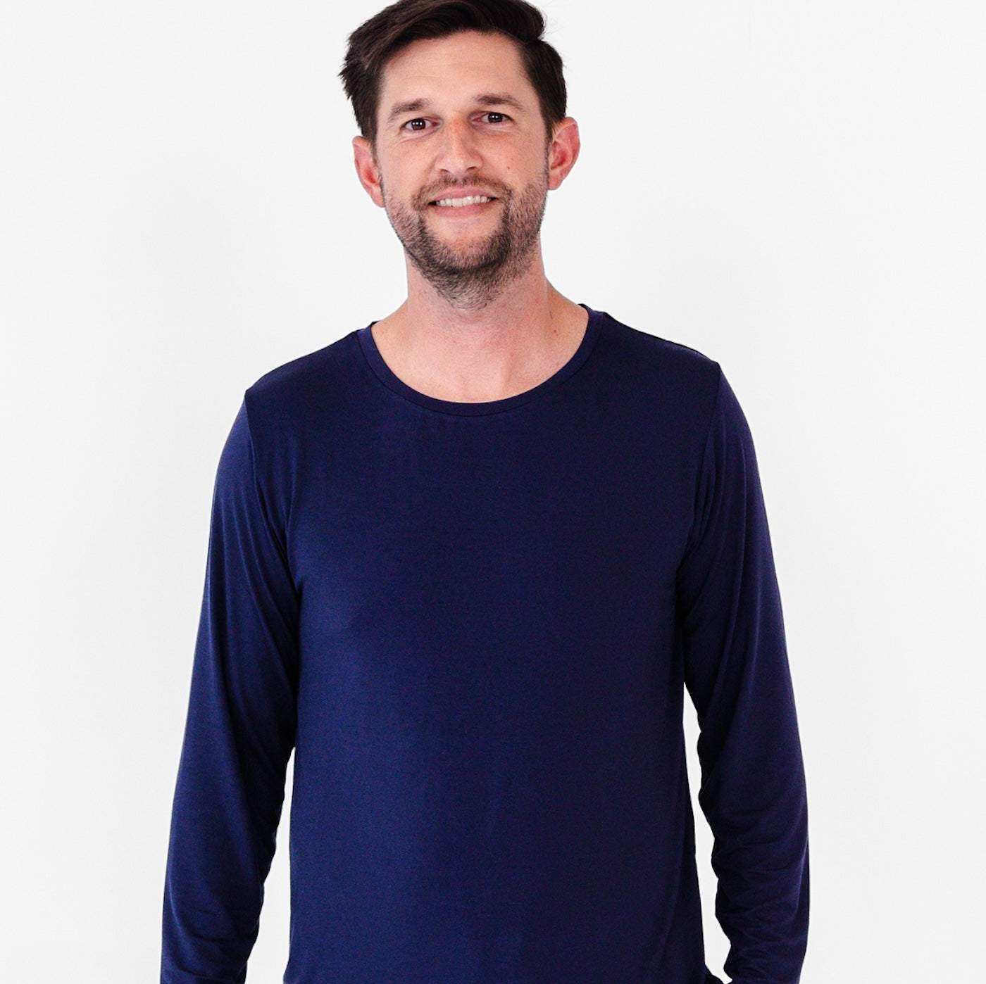 cropped in photo of mens classic navy pajama top