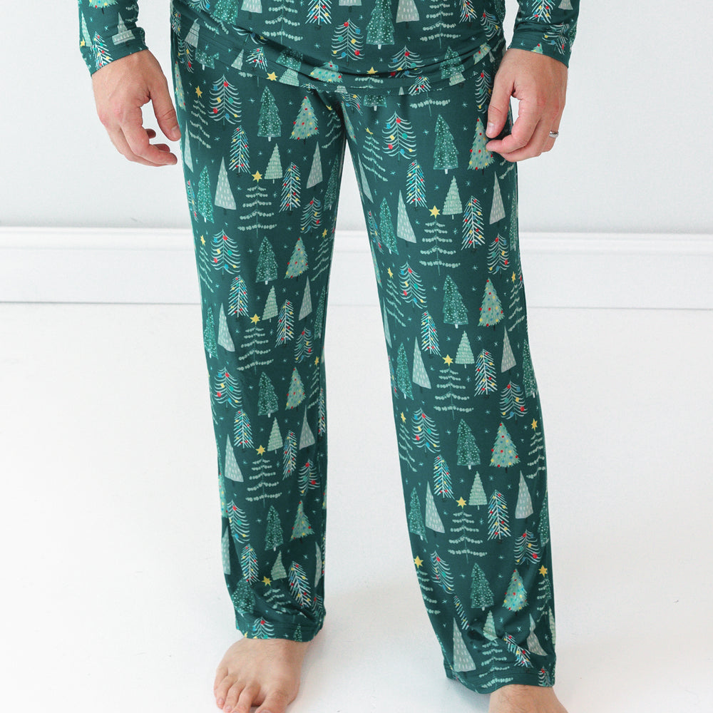 Close up image of the Green Twinkling Trees Men's Pajama Pants