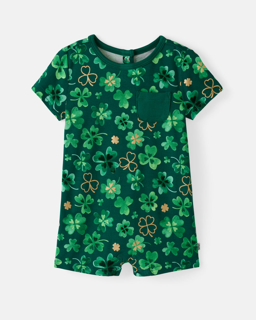 Flat lay of the Clover Cuties Pocket Shorty Romper