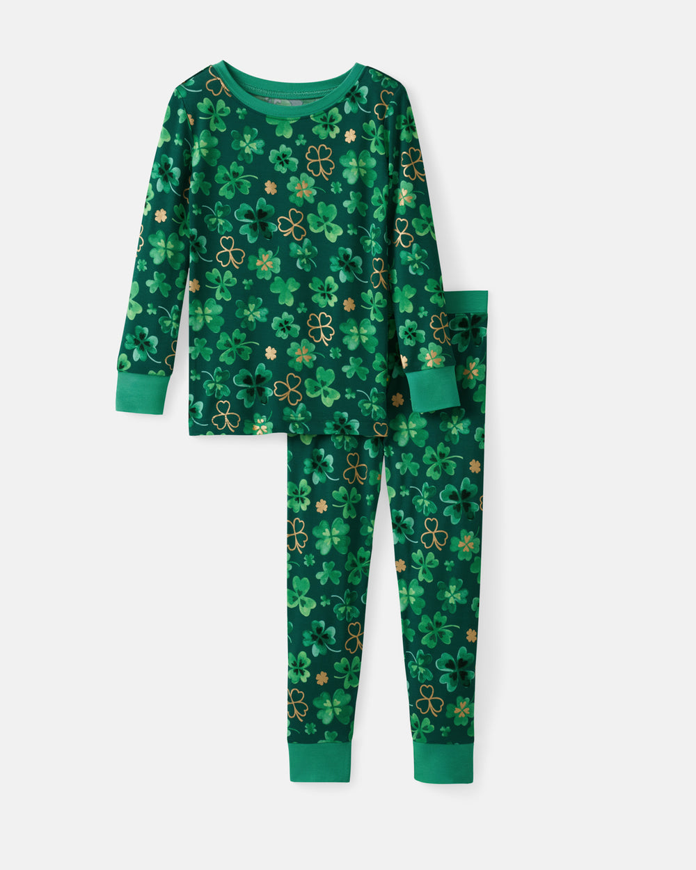 Flat lay of the Clover Cuties Two-Piece Pajama Set
