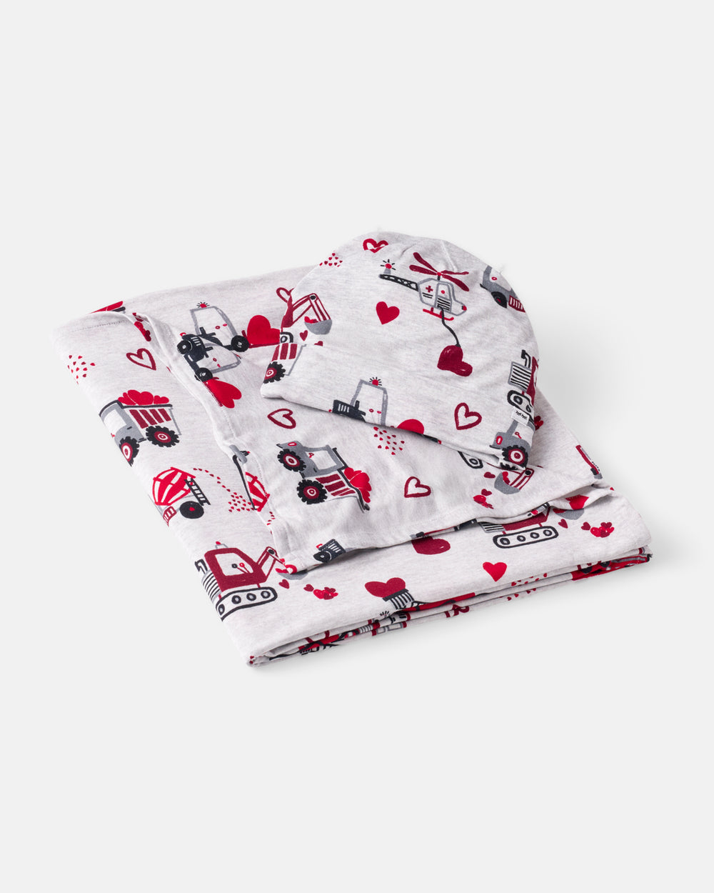 Flat lay of the Loads of Love Swaddle & Hat Set