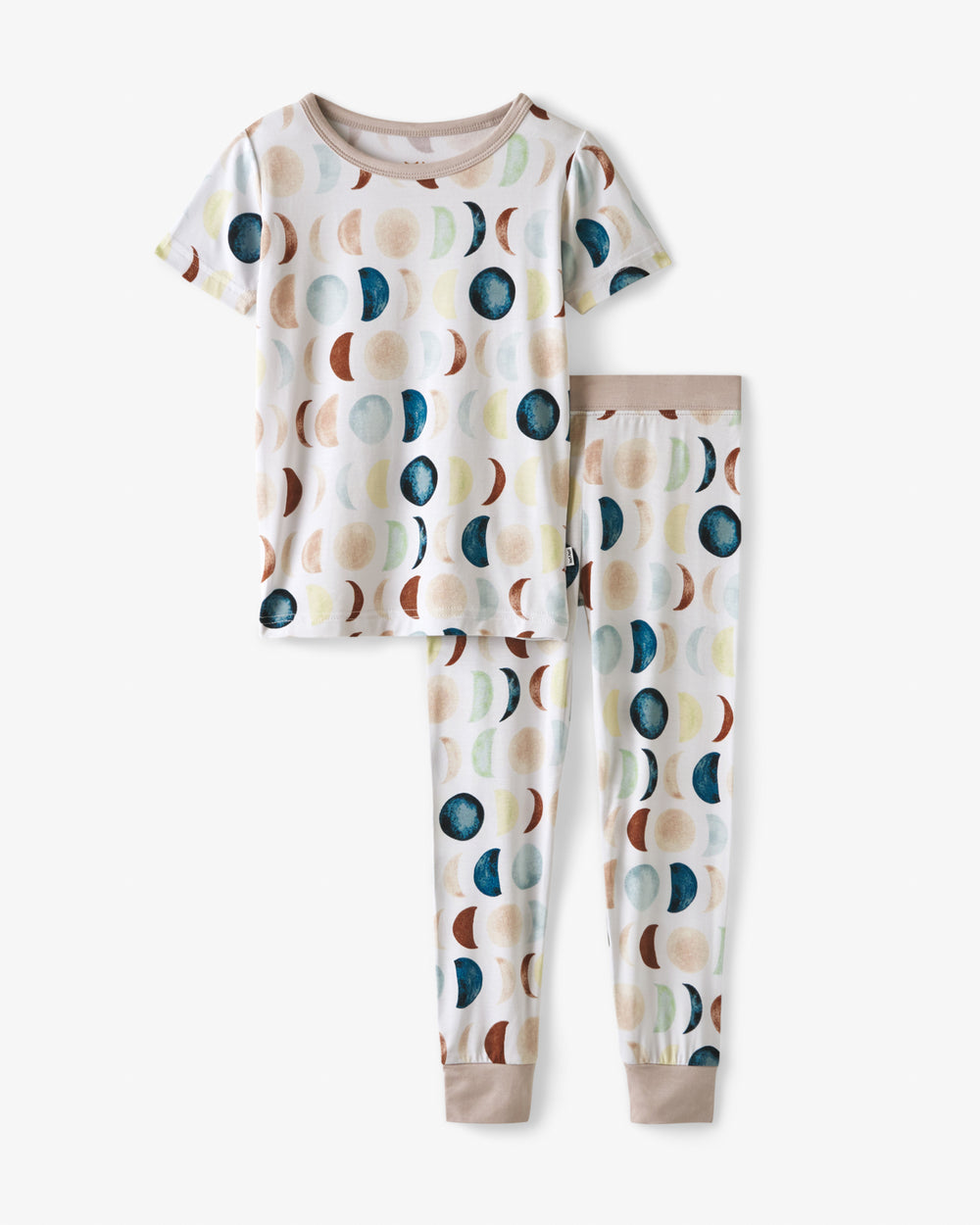 Flat lay of the Luna Neutral Two-Piece Short Sleeve Pajama Set