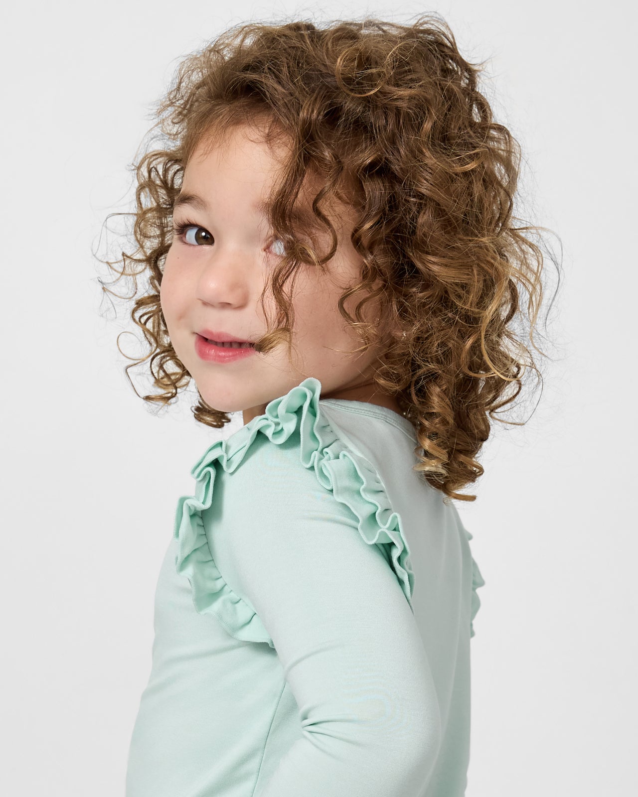 Close up of the flutter detail on the Mint Mist Flutter Tee