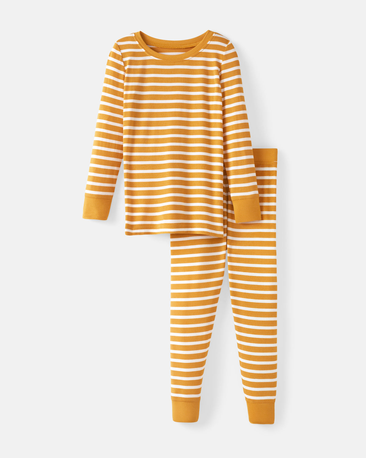 Flat lay of the Marigold Stripe Two-Piece Pajama Set