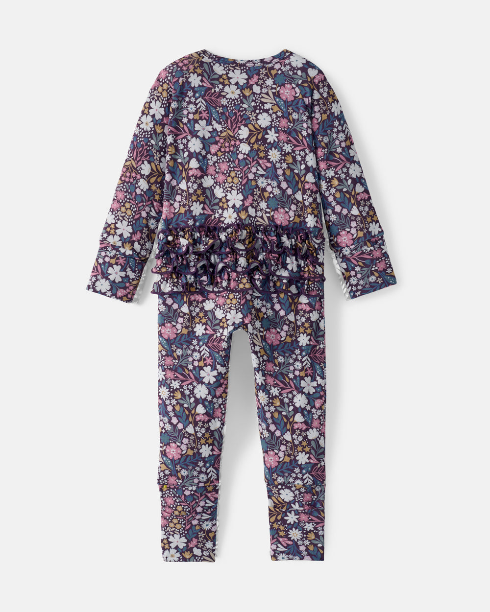 Flat lay of the back of the Midnight Petals Ruffle Zippy