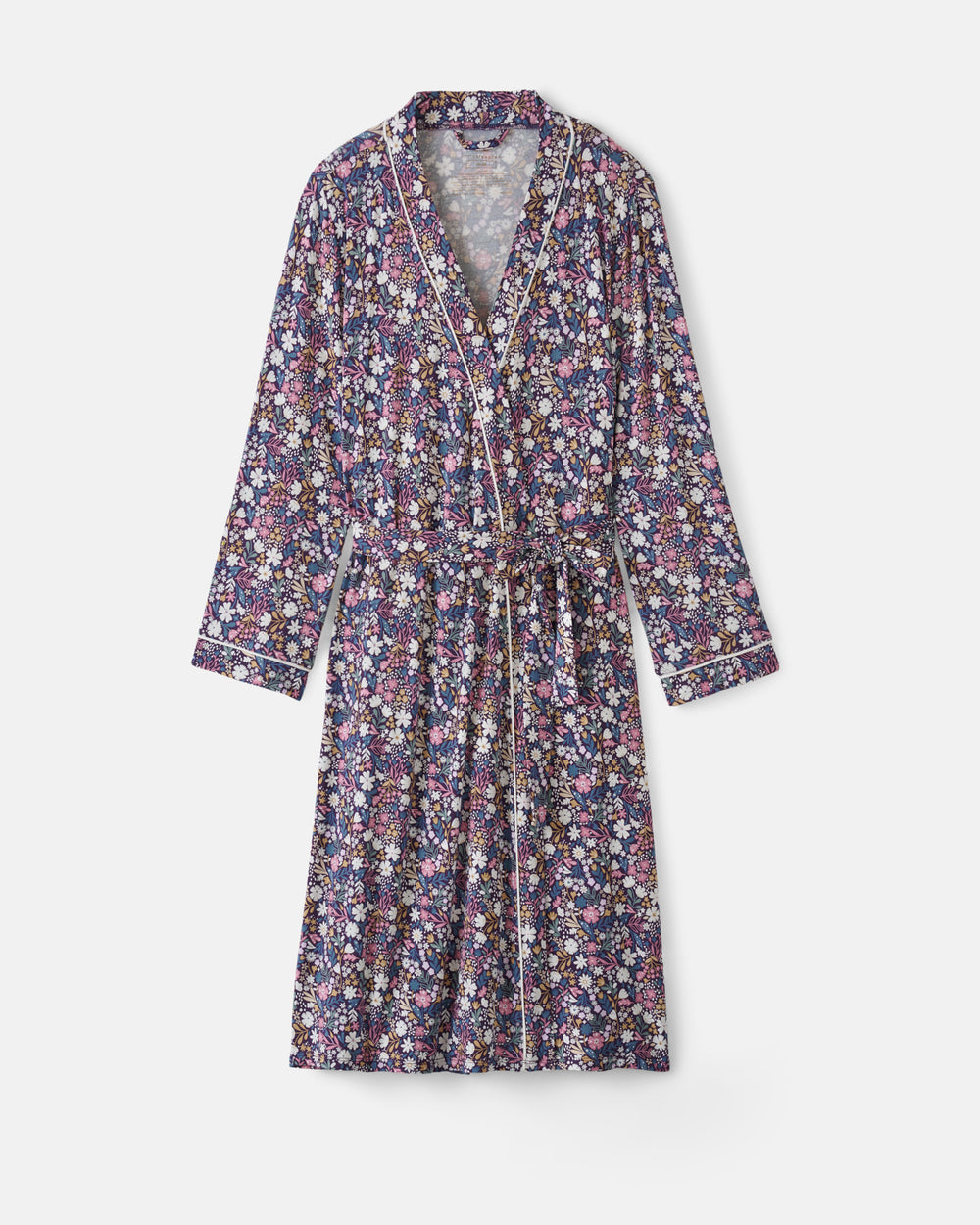 Flat lay of the Midnight Petals Women's Robe