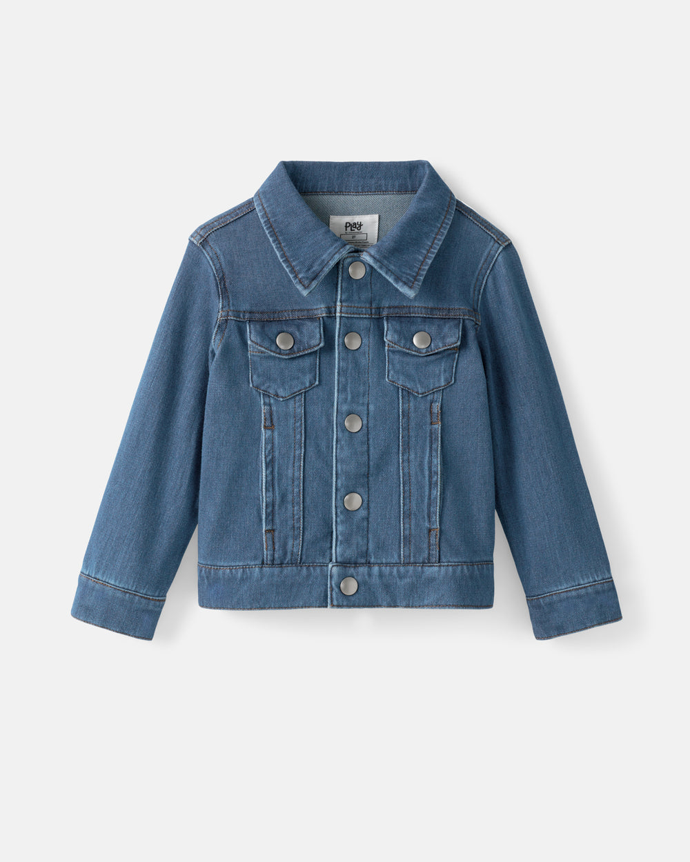 Flat lay of the Midwash Blue Denim Trucker Jacket