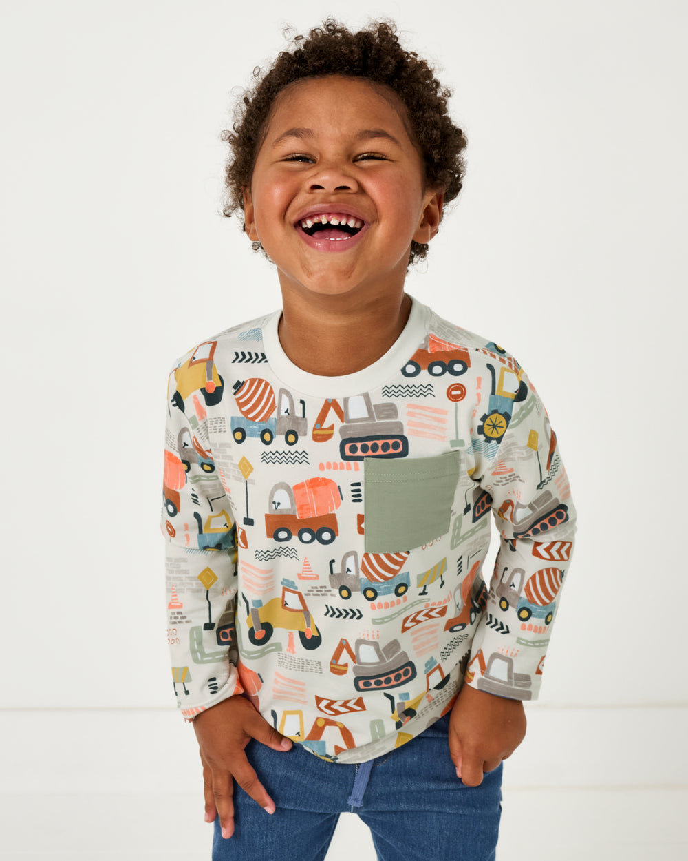 Boy wearing the Mini Builders Relaxed Pocket Tee