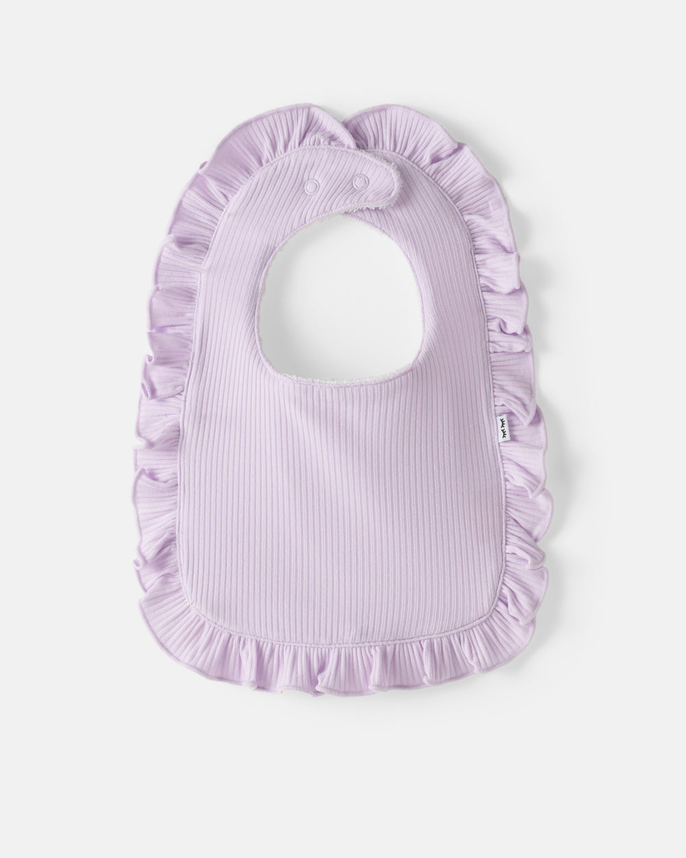 Flay lay of the Misty Lavender Ribbed Ruffle Bib