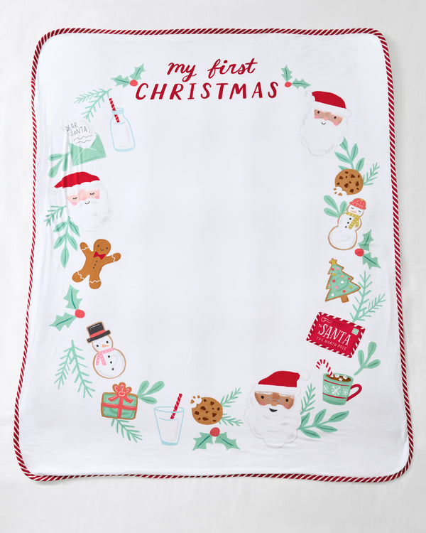 Flat lay of the My First Christmas Milestone Plush Blanket