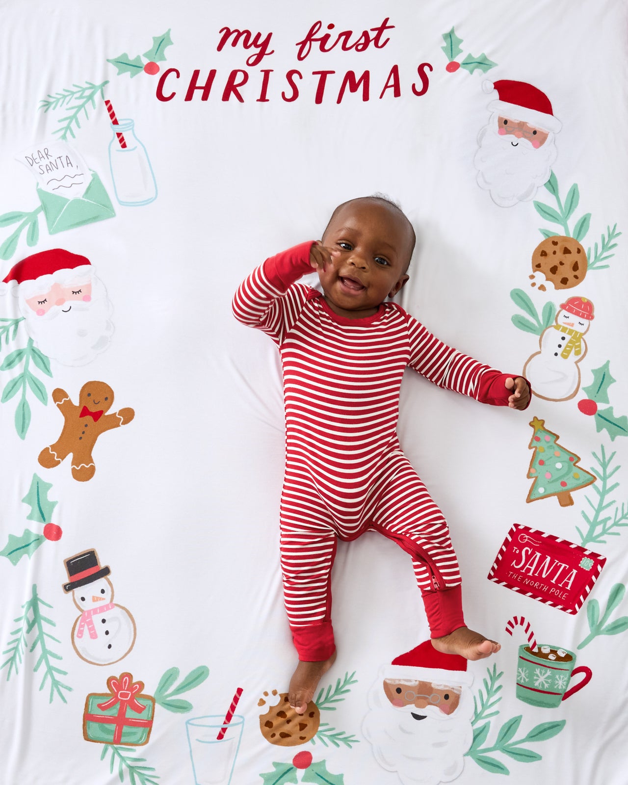 Alternate baby laying on the My First Christmas Milestone Plush Blanket