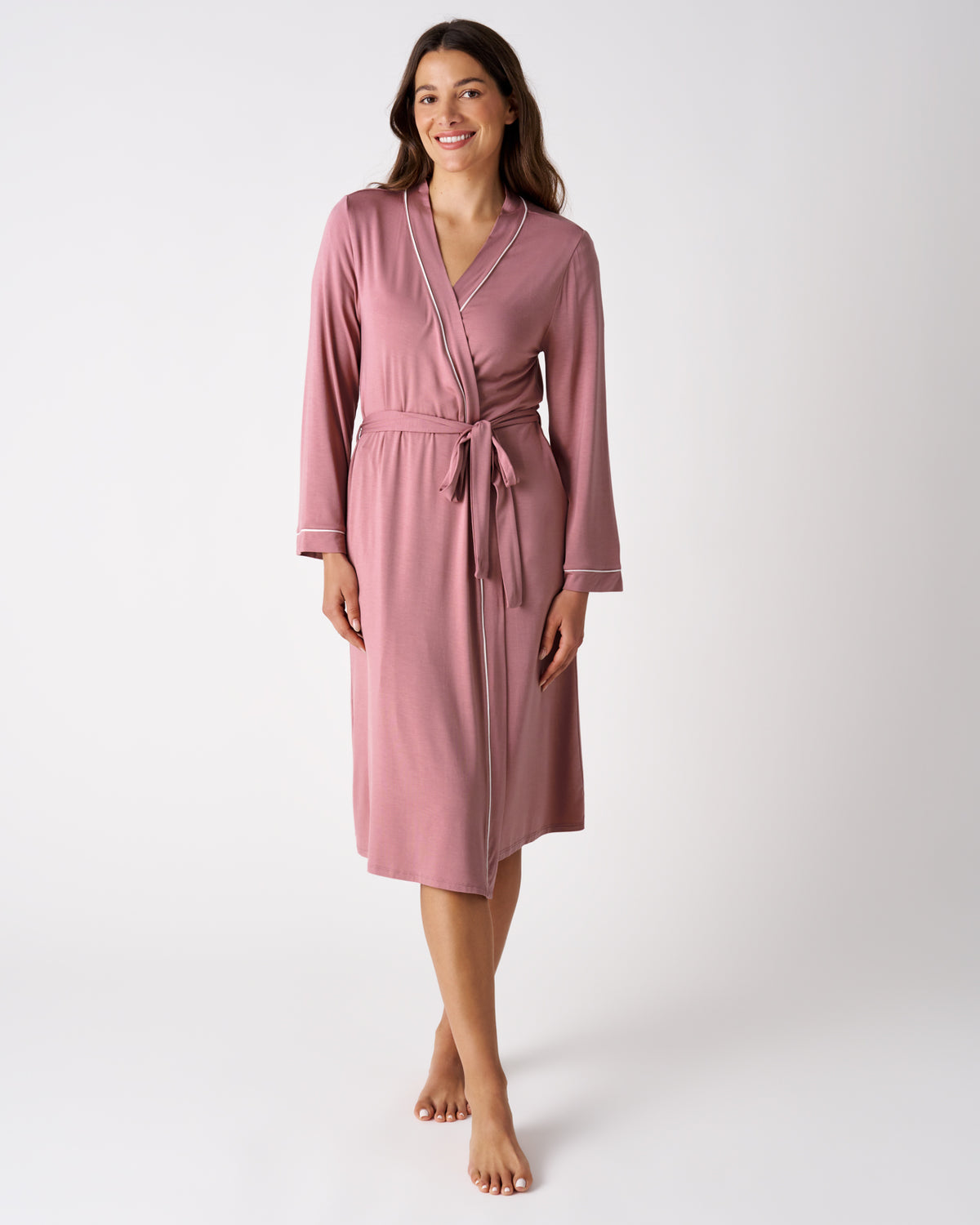 Woman wearing the Rosewood Women's Robe