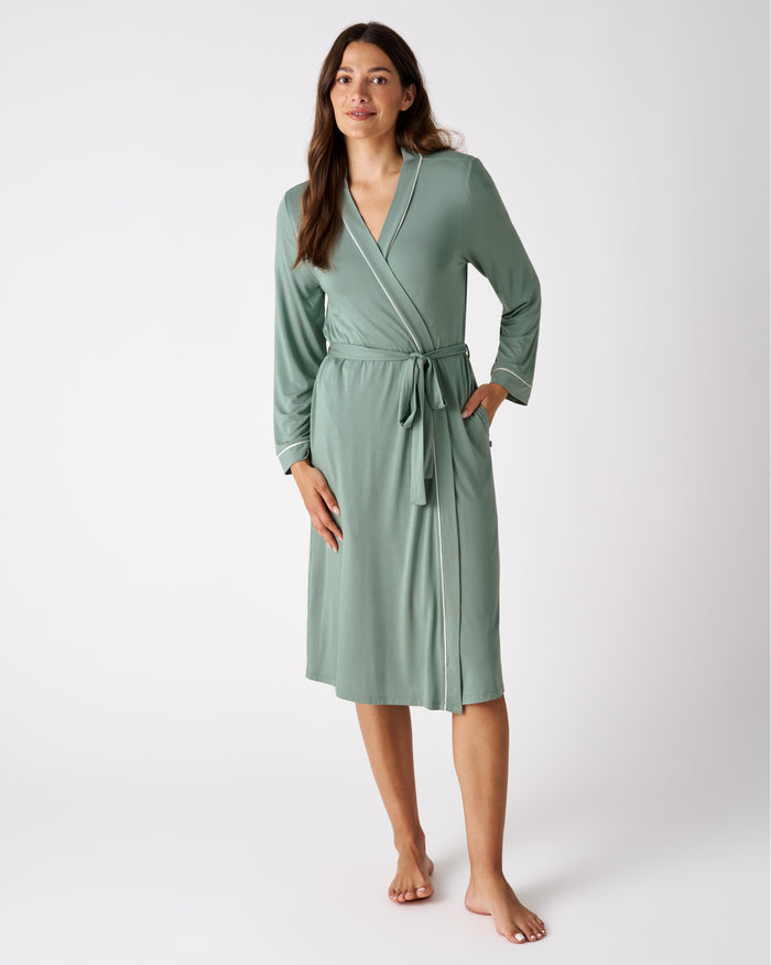 Standing woman wearing the Willow Women's Robe