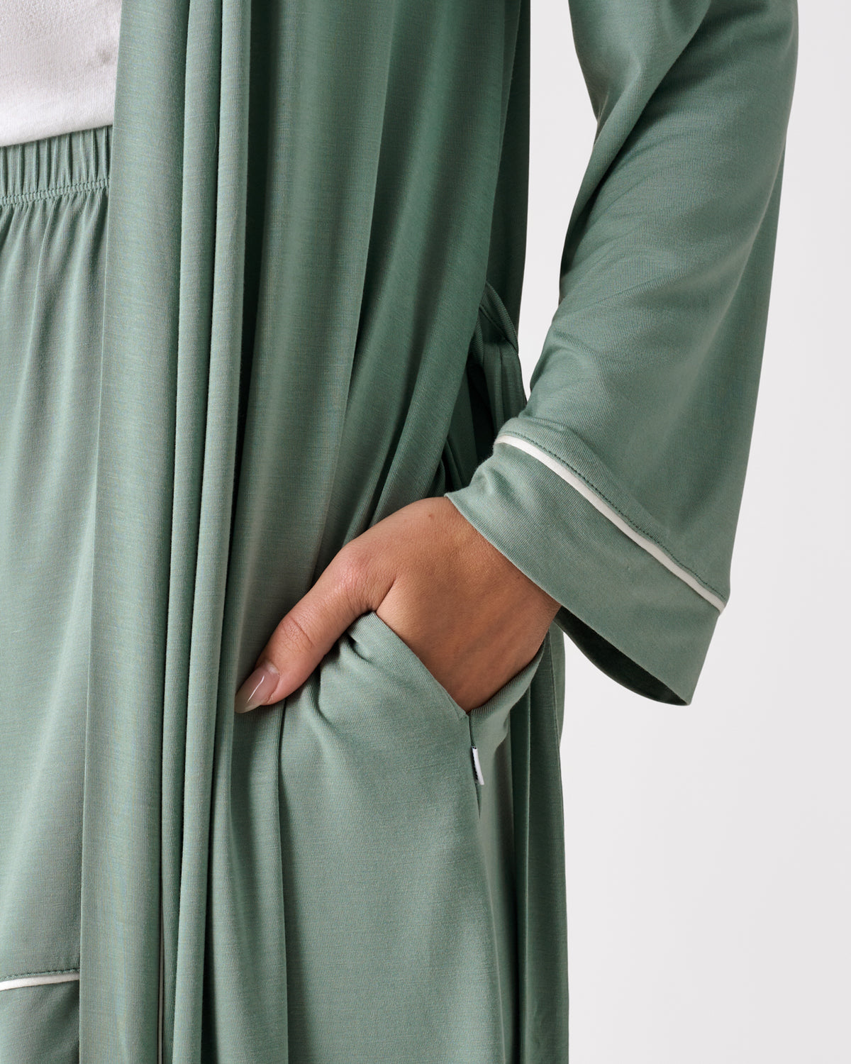Close up of the pocket detail on the Willow Women's Robe