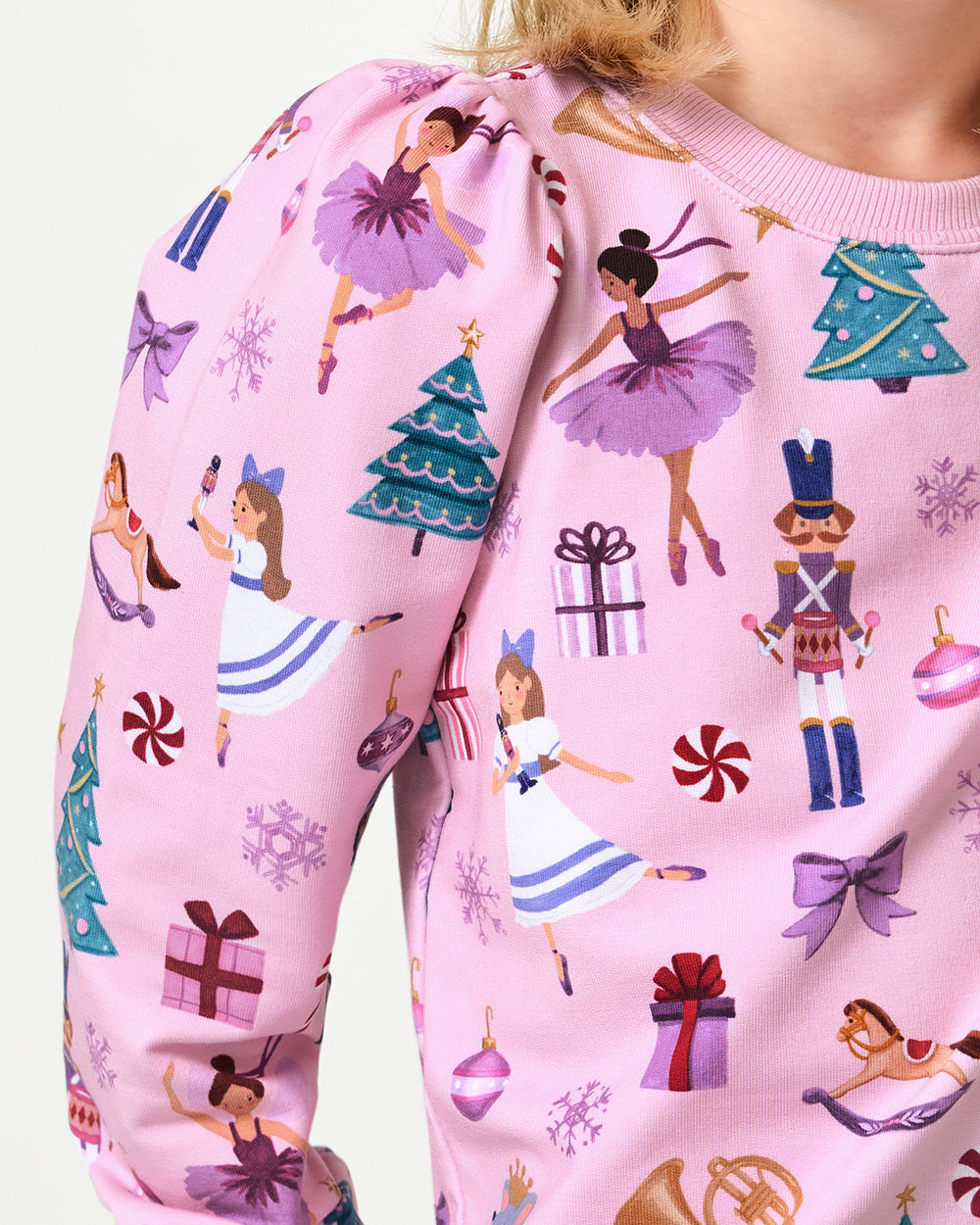 Nutcracker Ballet Puff Sleeve Crewneck