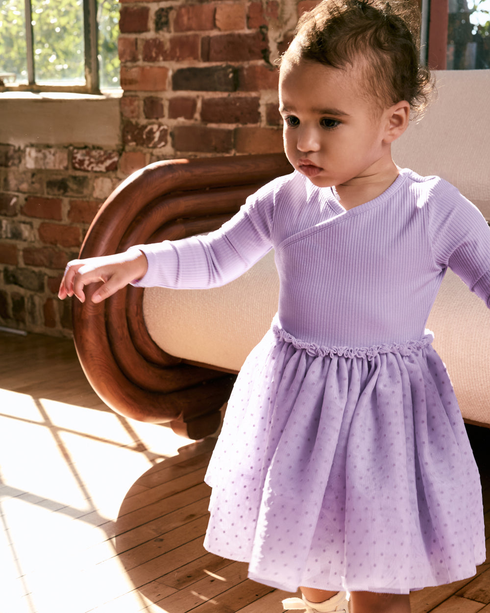 Alternate child wearing the Orchid Bloom Layered Tulle Dress with Bloomer