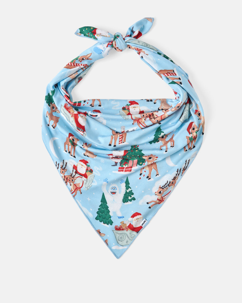 Flat lay of the Rudolph's Snowy Adventure Pet Bandana