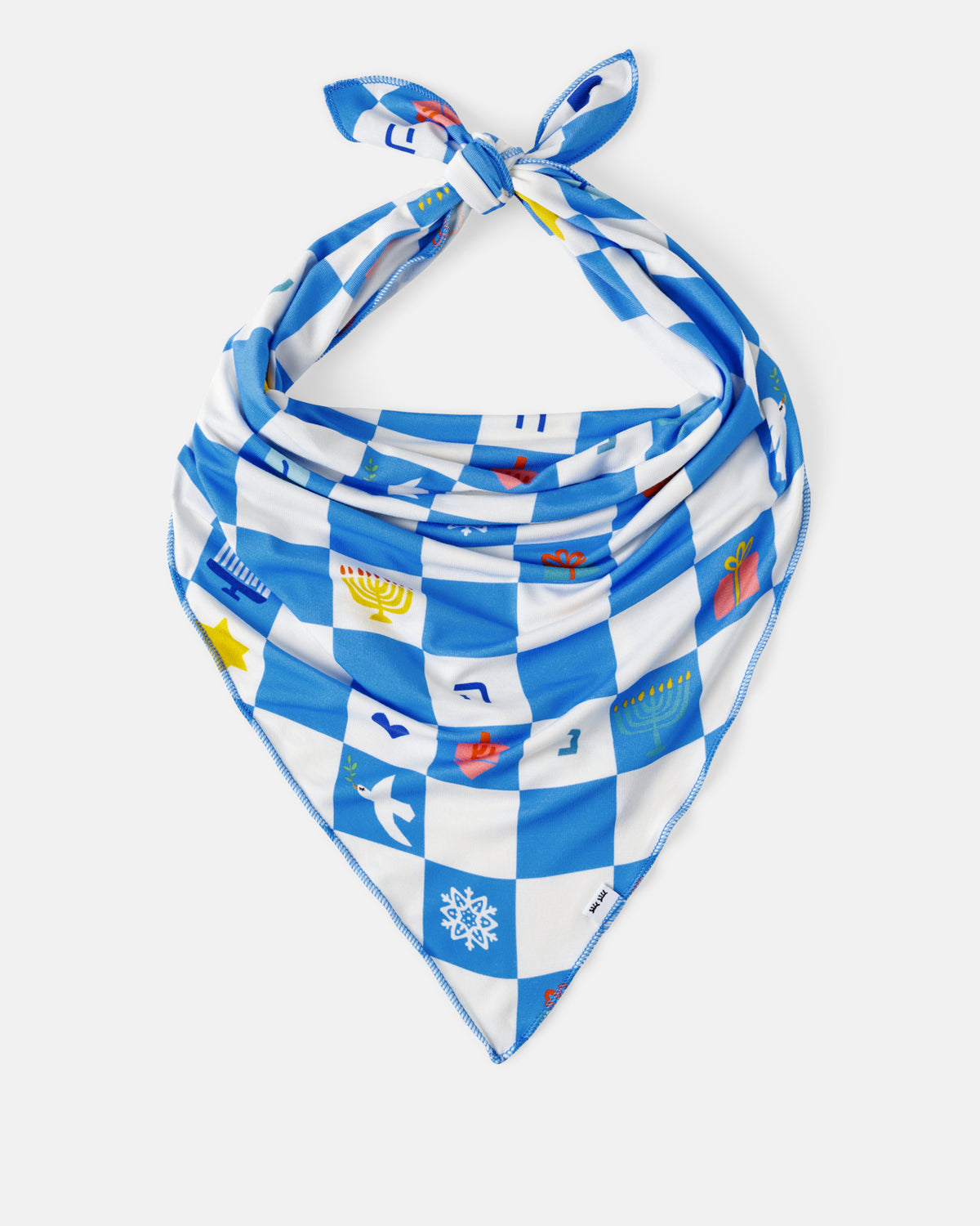 Flat lay of the Hanukkah Checks Pet Bandana