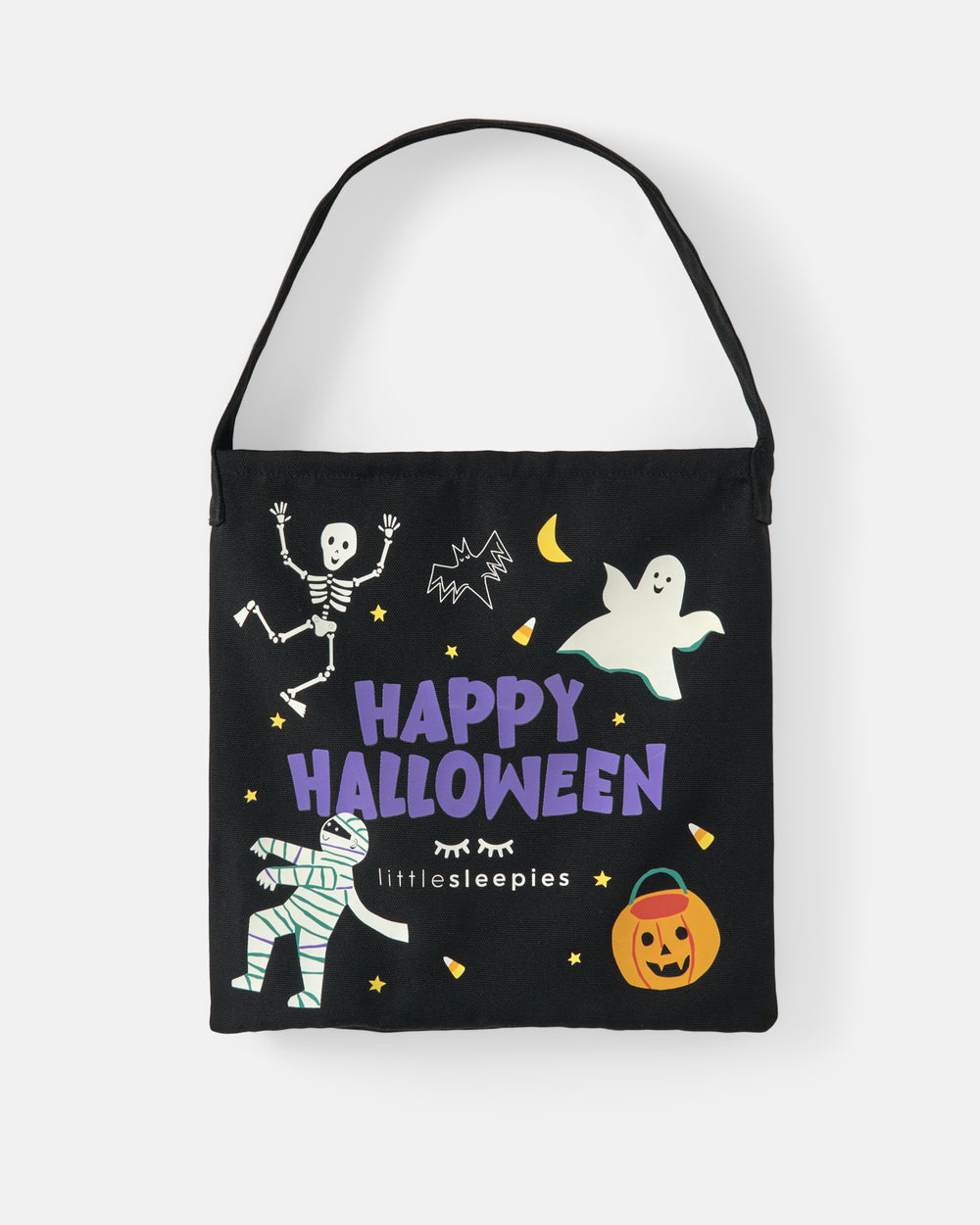 Flat lay of the Little Sleepies Halloween Treat Bag