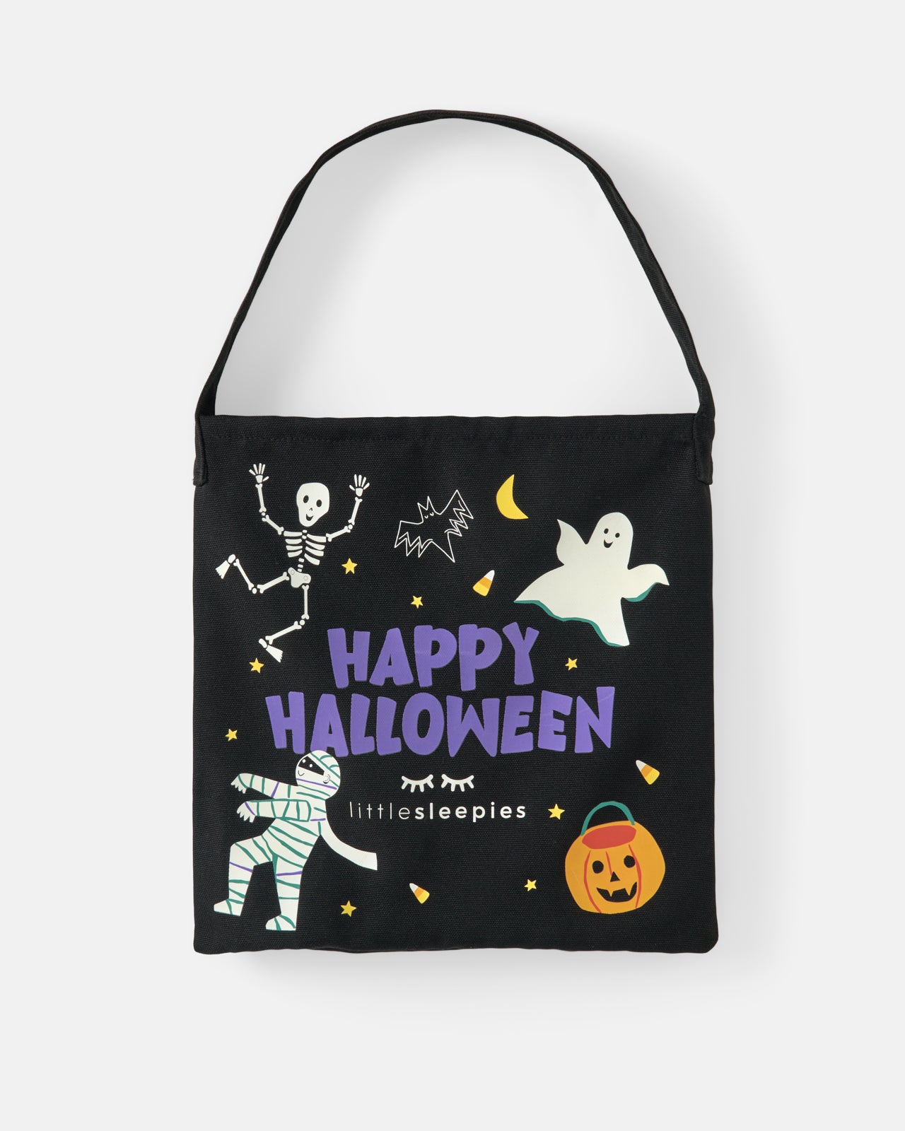 Flat lay of the Little Sleepies Halloween Treat Bag