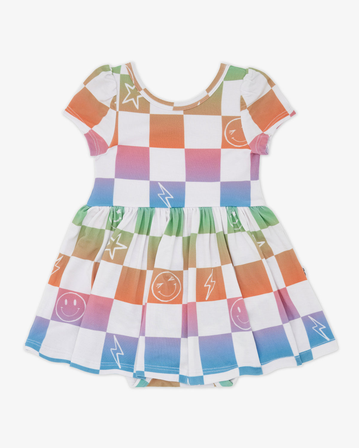 Flat lay of the Ombre Cheery Checks Skater Dress with Bodysuit