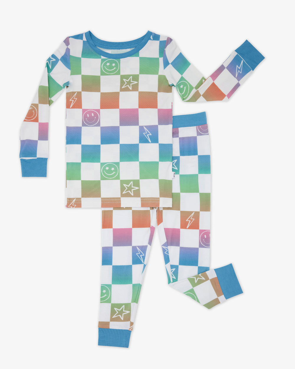 Flat lay of the Ombre Cheery Checks Two-Piece Pajama Set