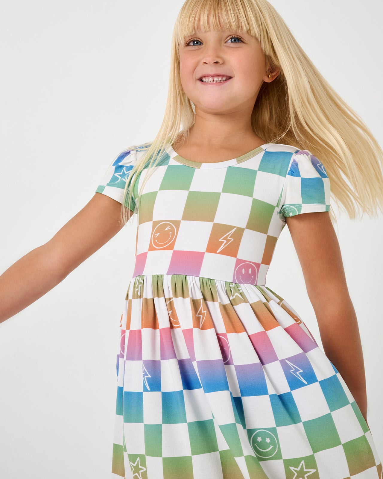 Alternate girl wearing the Ombre Cheery Checks Skater Dress